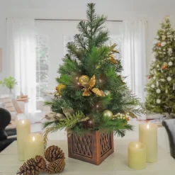 National Tree Company 3 ft. Pre-Lit Yuletide Glam Tree with Warm White LED Lights