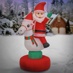 National Tree Company 6 ft. Red Inflatable Blow Up Santa on Horse