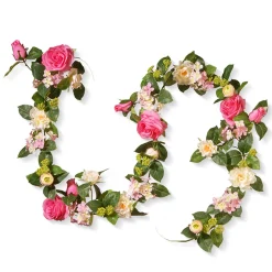 National Tree Company 6 ft. Spring Garland with Roses, Hydrangeas, Berry Clusters, Leafy Greens