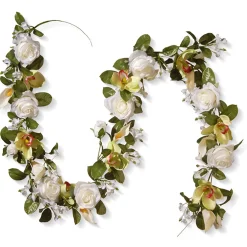 National Tree Company 6 ft. Spring Garland with Roses, Lilies, Berry Clusters, Leafy Greens