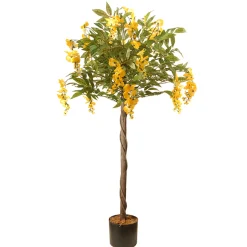 National Tree Company 4 ft. Spring Wisteria Potted Tree with Yellow Flower Blooms in a Black Pot Base