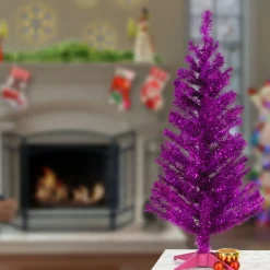 National Tree Company 3 ft. Tinsel Collection Magenta Pink Tree