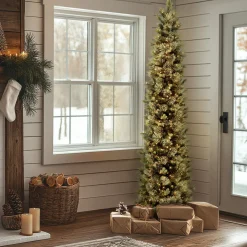 National Tree Company 10 ft.Pre-Lit Carolina Pine Slim Tree with Clear Lights