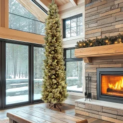 National Tree Company 12 ft.Pre-Lit Carolina Pine Slim Tree with Clear Lights