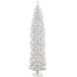 National Tree Company 12 ft.Pre-Lit Kingswood Fir White Pencil Slim Tree with Clear Lights