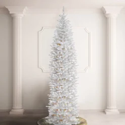 National Tree Company 12 ft.Pre-Lit Kingswood Fir White Pencil Slim Tree with Clear Lights