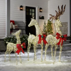 National Tree Company 60 in., 52 in. and 36 in. Champagne Glitter Deer Family with 370 Warm White LED Lights
