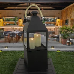 National Tree Company 29 in. Matte Black Finish Enclosed Glass Outdoor Lantern Candleholder