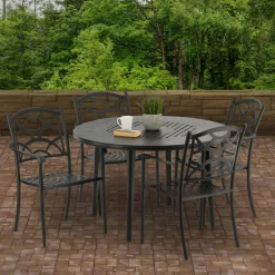 National Tree Company 48 in. All Weather Round Dining Table, Black Finish, Cast Aluminum, Darby Collection