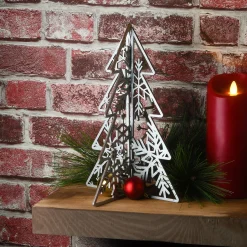 National Tree Company 10 in. and 7 in. Silver Christmas Trees Table Decor, Lightweight Wood, Set of 2