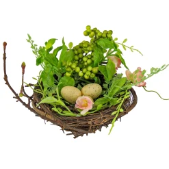 National Tree Company 6 in. Blossom Bird's Nest Table Decoration Decorated with Easter Eggs