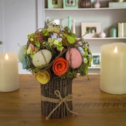 National Tree Company 8 in. Bright Floral Bundle Decorated with Pastel Easter Eggs and Assorted Flowers