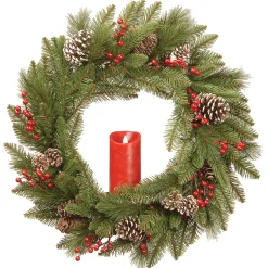 National Tree Company 24 in. Bristle Berry Wreath with Single Candle