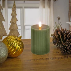 National Tree Company 5 in. by 9 in. HGTV Home Collection Flameless Georgetown Pillar Candle, Dk Green