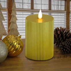 National Tree Company 5 in. by 9 in. HGTV Home Collection Flameless Georgetown Pillar Candle, Gold