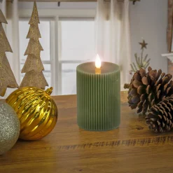 National Tree Company 4 in. by 6 in. HGTV Home Collection Flameless Georgetown Pillar Candle, Dk Green