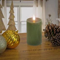 National Tree Company 4 in. by 10 in. HGTV Home Collection Flameless Georgetown Pillar Candle, Dk Green