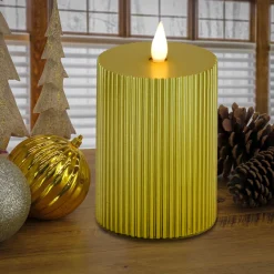 National Tree Company 5 in. by 11 in. HGTV Home Collection Flameless Georgetown Pillar Candle, Gold