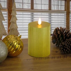 National Tree Company 4 in. by 10 in. HGTV Home Collection Flameless Georgetown Pillar Candle, Gold