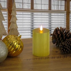 National Tree Company 3 in. by 7 in. HGTV Home Collection Flameless Georgetown Pillar Candle, Gold