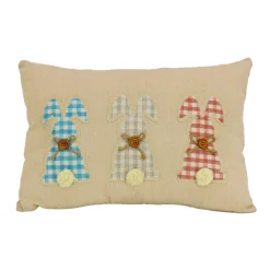 National Tree Company 18 in. by 10 in. Plaid Easter Bunnies Decorative Pillow