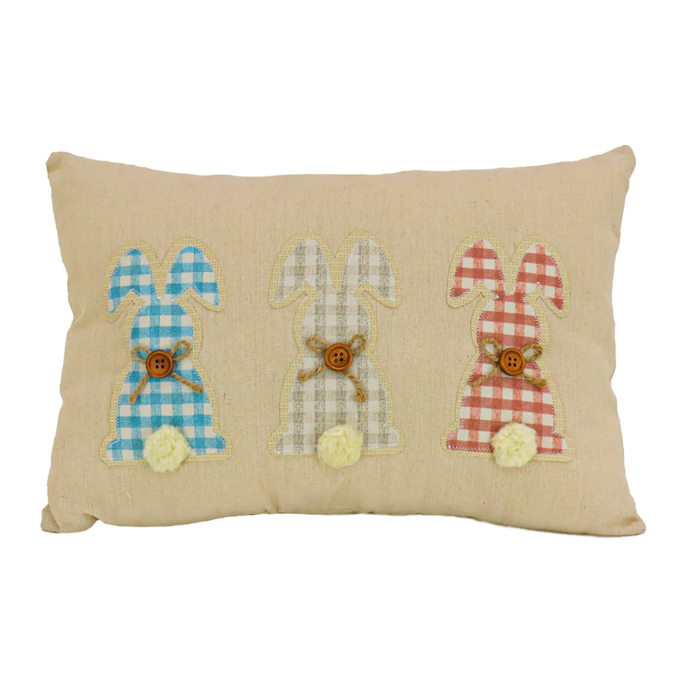 National Tree Company 18 in. by 10 in. Plaid Easter Bunnies Decorative Pillow