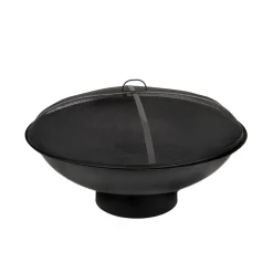 National Tree Company 32 in. Cast Iron Outdoor Fire Pit Bowl with Black Screen Cover