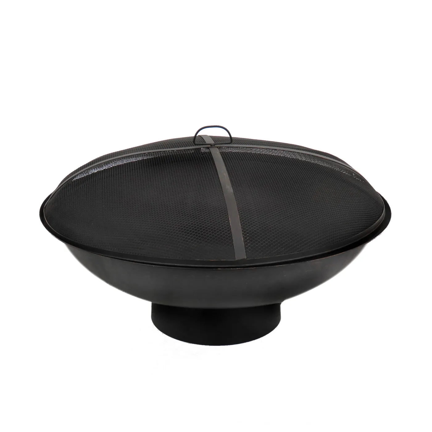 National Tree Company 32 in. Cast Iron Outdoor Fire Pit Bowl with Black Screen Cover