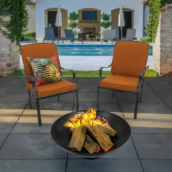 National Tree Company 32 in. Cast Iron Outdoor Fire Pit Bowl with Black Screen Cover