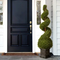 National Tree Company 48 in. Cedar Spiral Topiary Tree with Ball in a Black Square Pot