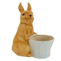 National Tree Company 11 in. Ceramic Bunny with Basket Table Decoration