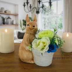 National Tree Company 11 in. Ceramic Bunny with Basket Table Decoration