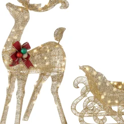 National Tree Company 48 in. Champagne Reindeer Pulling 38 in. Sleigh