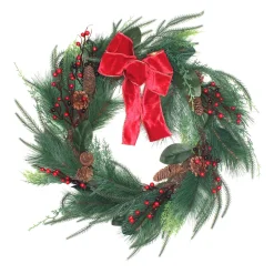 National Tree Company 26 in. Christmas Mixed Pine Wreath with Red Bow