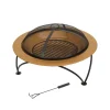 National Tree Company 33 in. Copper Finish Hammered Steel Outdoor Fire Pit with Black Stand, Cover, Fire Poker