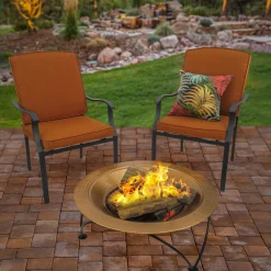 National Tree Company 33 in. Copper Finish Hammered Steel Outdoor Fire Pit with Black Stand, Cover, Fire Poker