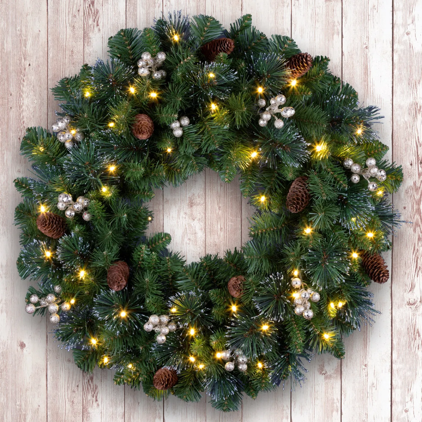 National Tree Company 24 in. Crestwood Gold Spruce Wreath with Clear Lights