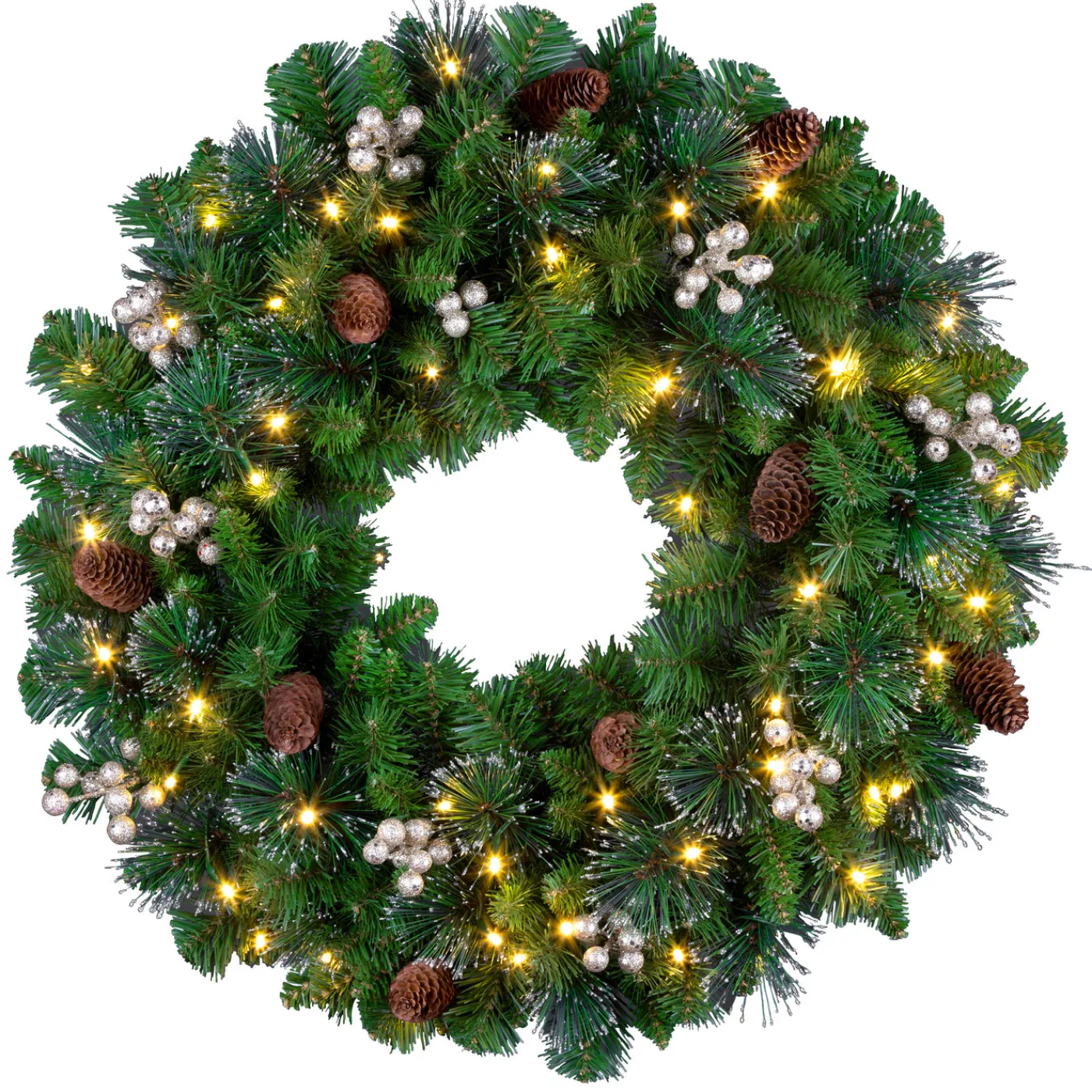 National Tree Company 24 in. Crestwood Gold Spruce Wreath with Clear Lights