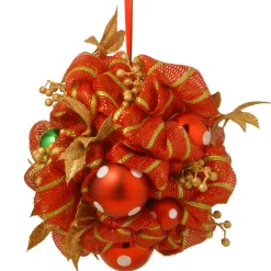 National Tree Company 16 in. Decorative Collection Striped Red Ribbon Kissing Ball