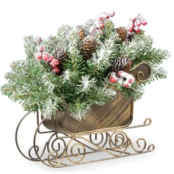 National Tree Company 10 in. Dunhill Fir Sleigh Centerpiece