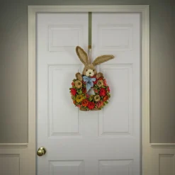 National Tree Company 20 in. Easter Wreath Decorated with Red, Orange and Green Flower Blooms, Bunny Head and Feet