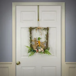 National Tree Company 14 in. Easter Bunnies Hanging Wall Decoration Decorated with Two Bunnies, Carrots, Flower Blooms, Leafy Greens