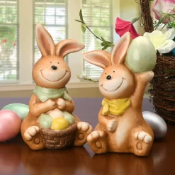 National Tree Company 7 in. Easter Bunnies Holding Eggs Table Decoration