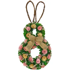 National Tree Company 20 in. Easter Bunny Hanging Silhouette Decorated with Green, Pink and Yellow Flowers