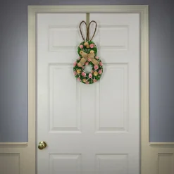 National Tree Company 20 in. Easter Bunny Hanging Silhouette Decorated with Green, Pink and Yellow Flowers
