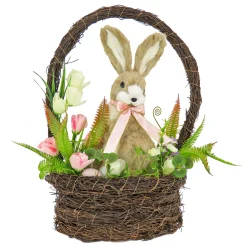 National Tree Company 17 in. Easter Bunny Sitting in Basket of Flowers Table Decoration