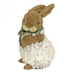 National Tree Company 10 in. Easter Bunny Table Decoration Decorated with White Flower Blooms Basket