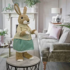 National Tree Company 24 in. Easter Bunny Wearing Teal and Tan Dress Table Decoration
