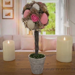 National Tree Company 14 in. Easter Single Ball Topiary Potted Plant Decorated with Pastel Eggs