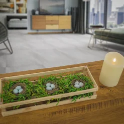 National Tree Company 17 in. Easter Triple Nest Table Decoration Decorated with Pastel Eggs, and Wooden Box